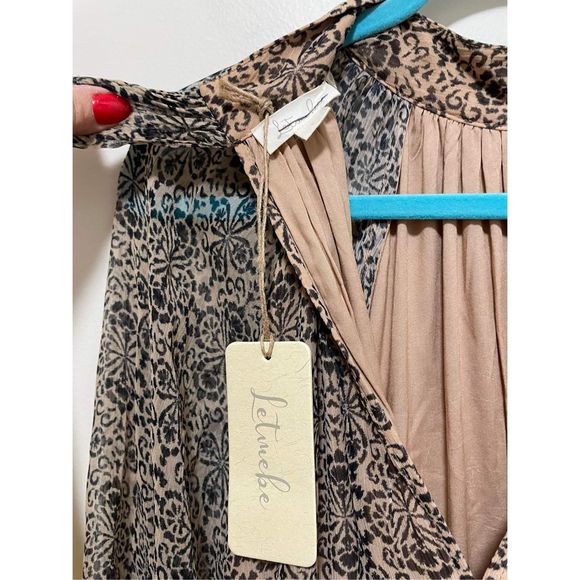 Anthropologie Let Me Be Smocked Mock-Neck Dress Size L - Picture 10 of 10